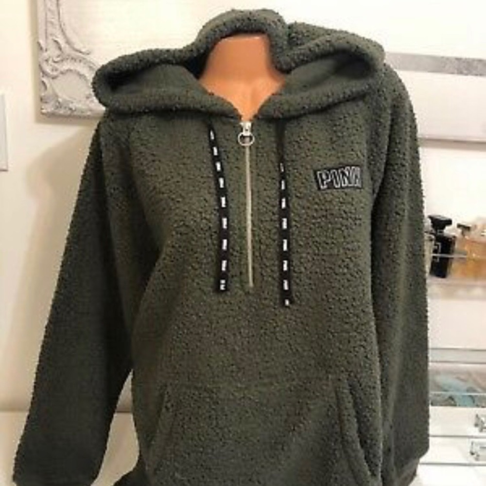 Olive green Sherpa hoodie from pink